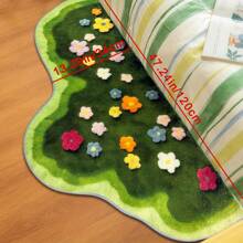 1pc Faux Cashmere Moss Green Floral Pattern Carpet, TPR Non-Slip Backing, Machine Washable, Suitable For All Season Indoor Decoration, Bedroom, Living Room, Bedside, Kitchen, Bathroom, Holiday Gift, Soft And Comfortable, Gradient Floral Print Carpet, Applicable For Spring, Summer, Autumn And Winter, Perfect For Decorating Your Home!