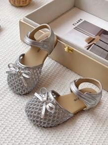 Girls Sandals New Summer Bowknot Kids Closed Toe Casual Princess Sandals, Soft Bottom Anti-Slip Breathable Woven Hollow