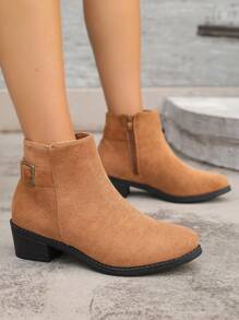 Neue modische Stiefeletten für Damen im Herbst/Winter, vielseitig einsetzbare Schuhe mit mittlerem Absatz, rutschfest, seitlichem Reißverschluss, sexy Schnallenverschluss