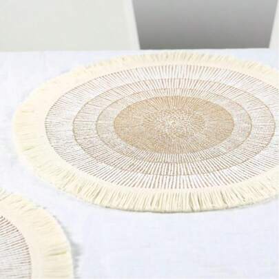 4pcs/6pcs/8pcs Round 38cm Home Decor Fabric Placemats, Mint Green Edged Heat Insulation Coasters Suitable For Dining Table, Coffee, Food Decoration, Restaurant Opening, Gift, Home Party, Wedding, 4pcs 14.97inch Woven Table Mats For Dining Room, Kitchen, Holiday Party, Cafe