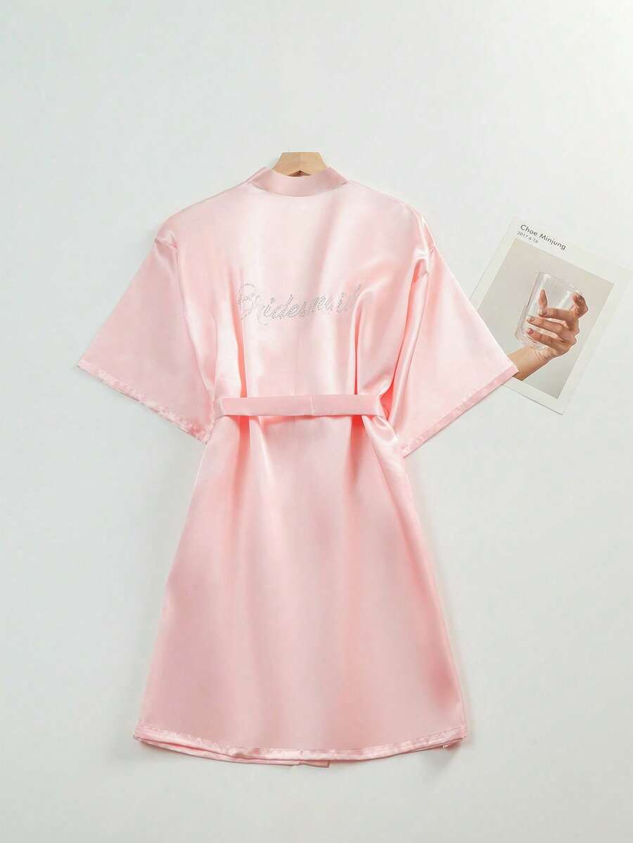 1PC Wedding Bridal Bridal Tinted Robe Silk Robe Wedding Makeup Advanced Dressing Gown Suitable For Hotels, Wedding Parties, Protective Party Wear Back To School - Pink Bridesmaids - View 1