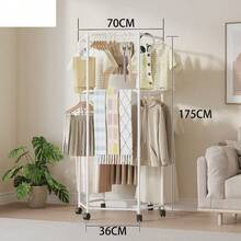 1pc Mobile Floor Standing Hanging Clothes Rack, Luxury European Style Minimalist Garment Hanger, Home Bedroom Clothing Storage Rack, Thick Steel Pipe More Sturdy, 360° Movable Single/Double Layer Options - Multicolor - View 3