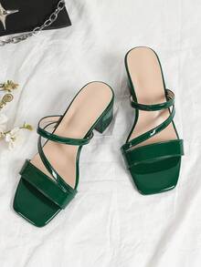 女士时尚方头高跟凉鞋，轻便舒适休闲粗跟凉鞋 - 綠色 - 查看 3