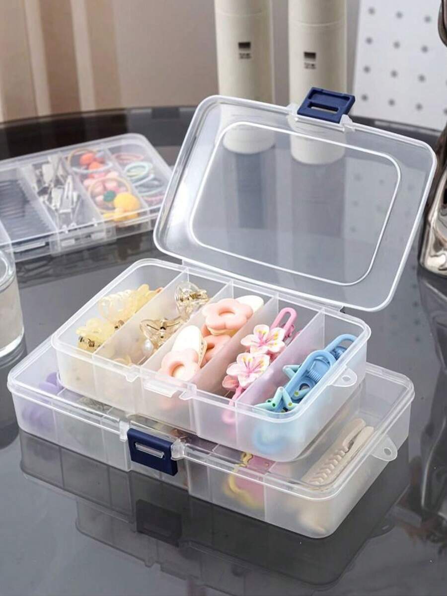 1pc Kids Hair Accessories Storage Box, Transparent Jewelry Box With Cover, Multi-Functional Hair Tie Hairclip Hairpin Scrunchie Hair Accessories Organizer - Multicolor - View 1