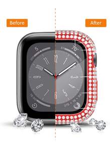 1 pieza Estuche con protector de pantalla de cristal templado antiarañazos y ultrafino con decoración de rhinestones brillantes en color rojo para hombres y mujeres, compatible con Series SE/1/2/3/4/5/6/7/8 de 38/40/41/42/44/45/46mm