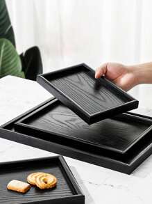 1pc Black Wooden Tray, Suitable For Food, Cakes, Salads, Fruits, Sushi, Drinks, Steaks, Pizzas, Cereals, Matte Textured Surface, Serving Platter For Cafes, Home, Desserts, Tea, Bread, Snacks And Cups
