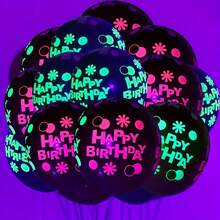50pcs 12inch Neon Glowing Balloons, Thickened Balloons, Stars Dot Happy Birthday Print Balloons, Glow In UV Light Fluorescent Latex Ballons, Birthday Wedding Blacklight Theme, Party Decor Easter Gift - Multicolor - View 4