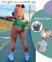 Women's High Waist Yoga Booty Shorts Workout Spandex Dance Hot Pants Butt Lifting Leggings Rave Outfits Customized Christmas New Year - 綠色 - 查看 4