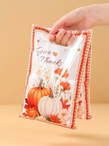10/25/50pcs Autumn Pumpkin Flowers Style Gift Handbags, Thanksgiving Party Treat Gift Packaging Bag, Small Thank You Plastic Gift Bag, Happy Thanksgiving Day Party Decoration Supplies, Home Decor, Table Decor, Thanksgiving Party Supplies, Autumn Harvest Holiday Event Party Gift Packing Supplies, Fall Decor, Autumn Thanksgiving Party Gifts Favors Decor Packages