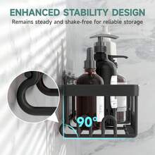 6 chiếc-Giá để đồ dùng phòng tắm, Giá để đồ phòng tắm, Kệ để đồ màu đen cho phòng tắm, Giá treo tường bằng thép không gỉ, Giỏ đựng đồ, Thùng & Hộp đựng, Quay lại trường học - màu đen - Xem 2