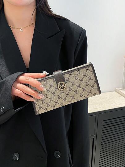 女士 PU 字母印花短款钱包，多卡位大容量三折钱包，女生、上班族、户外、生日礼物必备，时尚便携