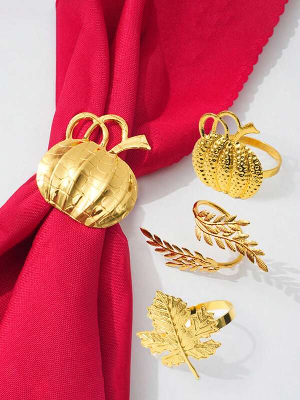 Thanksgiving Napkin Rings, Featuring Pumpkin, Maple Leaves & Wheat Elements, Luxury Hotel & Restaurant Table Decoration, Suitable For Weddings And Holiday Dining Tables