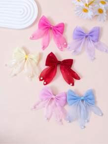 6pcs/Set Girls' Fashion Adorable Pearl Bowknot Hair Clips, Cute Princess Hair Accessories, Suitable For Daily Use And Gift