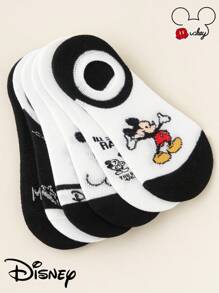 Disney Disney 1/5 pares de calcetines invisibles tipo barco para mujeres, con diversos patrones de Mickey Mouse y combinaciones clásicas de color negro y blanco. Mickey es el ídolo eterno de Disney. Tiene una excelente absorción del sudor, transpirabilidad y durabilidad