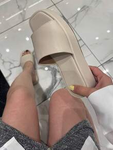 Women's Solid Color Thick Sole Sandals, Minimalist & Practical - Beige - View 2