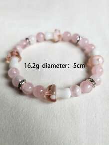 1 pieza Pulsera con diseño de hongo rosa dulce y fresco hecho de cuentas naturales, con decoración de rhinestones, para damas, uso diario y fiestas