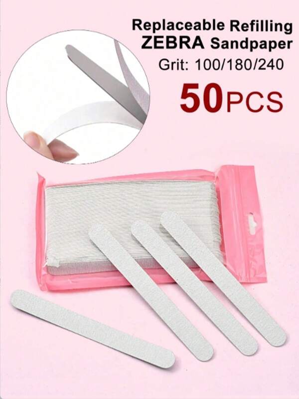 50pcs Replaceable Nail Files, Washable & Reusable, 100/180/240 Grit (Stainless Steel Plate Sold Separately)