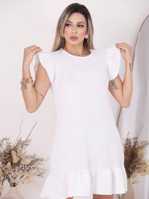 vestido midi plus size tamanho grande e pequeno babado manga princesa bufante soltinho duna
