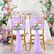 White Chair Sashes Wedding: 16 Pieces Long Sheer Wedding Aisle Chair Decorations Tulle Chairs Covers With Artificial Eucalyptus