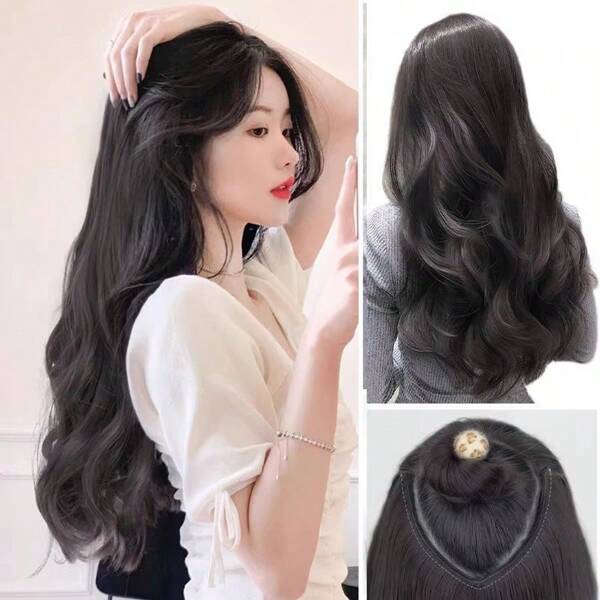 Extensions de cheveux ondulés à clipser de 24 pouces de long pour femmes, fibres résistantes à la chaleur en noir naturel ou brun, style ondulé naturel parfait pour le quotidien et les occasions festives