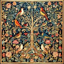 JOZYSH 1 pieza Sin marco 40*40cm/15,7*15,7in, Cuadro de árbol con pájaros y flores, Kit de bordado de punto de cruz impreso 11CT/14CT, Adecuado para adultos principiantes que buscan relajación, Excelente para decoración de pared en dormitorio y sala de estar, Regalo que incluye lienzo impreso, agujas, hilos, patrón e instrucciones