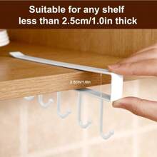 1pc White And Black Hook Cup Rack Storage Rack 6 Hooks Suitable For Cabinet, Pot, Shovel Rack, No Need To Drill Storage Rack