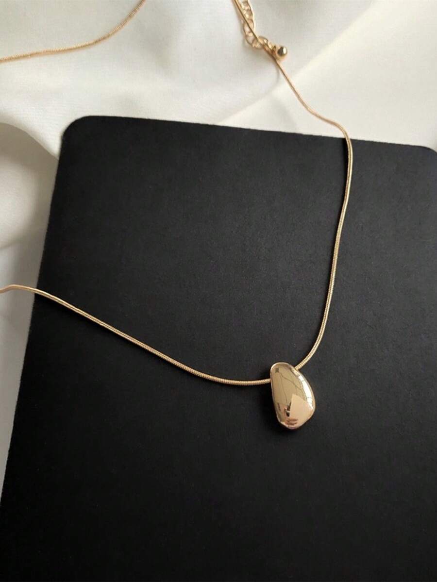 1pc Handmade Geometric Asymmetrical Zinc Alloy Heart Necklace - Yellow Gold - View 1