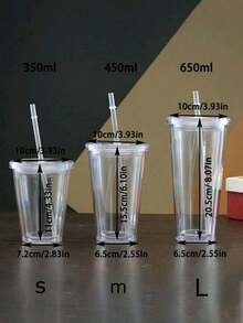 1 pieza Vaso de plástico transparente con doble pared y pajita, vaso aislado para té con leche de 350ml/450ml/650ml - transparente - Ver 5