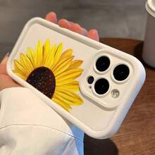 Yellow Sunflower Pattern Phone Case For IPhone 16 15 14 Pro Max 13 12 11 XR XS Plus Shockproof Full Camera Protection Durable Slim Silicone Cover - Black - View 5