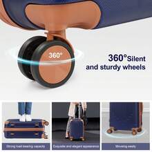 SUNROAD 3 Piece Travel Suitcase With Corner Protectors, 20/24/28 Inch, Durable Hard Shell, 360 Degree Spinner Wheels, Multifunctional, Large Capacity, Lightweight, Fashionable Multicolor - 3 in 1 藏青撞棕色 - 查看 8