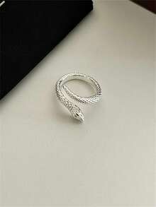 925 纯银低致敏性精致蛇形动物戒指耳环女士个性化指尖配饰尾环适合所有场合礼物抗氧化 3 克盒装 - 銀色 - 查看 10