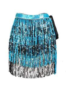 1 pieza Falda envolvente para la cintura con flecos brillantes, falda de 4 capas con flecos de lentejuelas para danza del vientre, danza latina, actuaciones de danza, adecuado para Halloween, carnaval, fiestas de baile, accesorios decorativos para la cintura