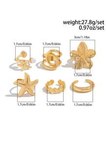 Set de 6 anillos veganos vintage, anillos de moda estilo bohemio con estrellas de mar personalizados