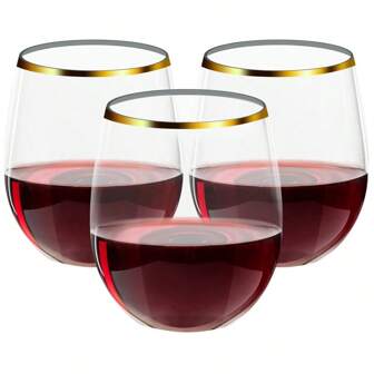 10 stuks 360 ml plastic rode wijnglazen met gouden rand, geschikt voor water, sap, cocktails, rode wijn en dessertdranken. Geschikt voor verjaardagen, bruiloften, feestdagen, Halloween, Kerstmis en nieuwjaarsfeestartikelen. Herbruikbaar.