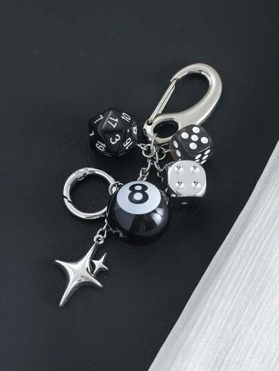 Handmade Y2K Style Destiny Dice Keychain With 8 Ball Pendant - Unisex Subculture Bag Charm & Fashion Accessory Cross