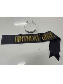 2pcs/Set Girls Birthday Party Tiara Headband & Rhinestone Crown Strap Shoulder Strap Set, Rose Gold - Multicolor - View 11