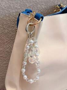 Corona de perlas falsas colgante, Lazo asimétrico de perlas falsas para correa de teléfono, Funda de teléfono con cuentas de cristal, Colgante de bolso, Llavero