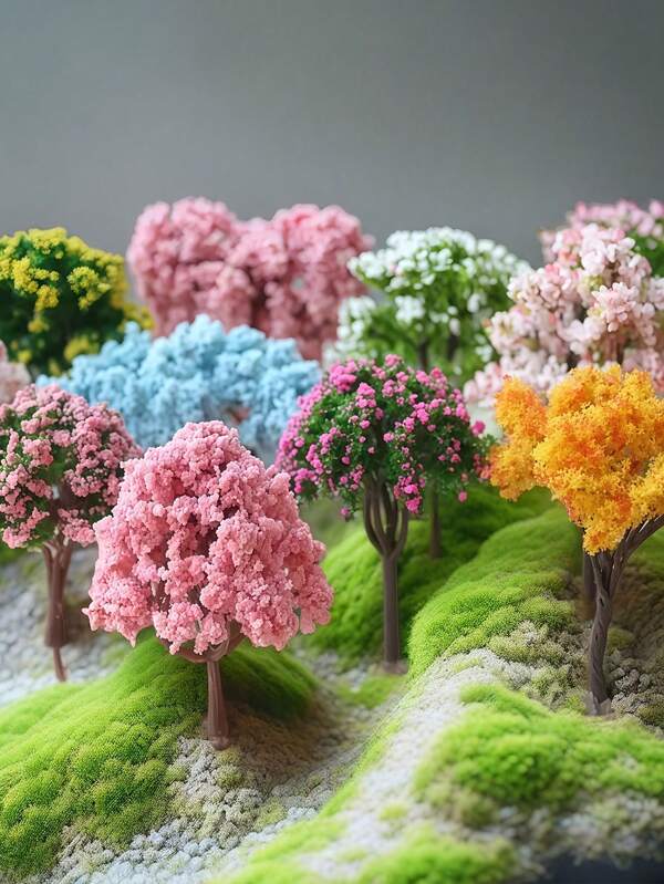10pcs Micro Landscape Simulation Trees,Miniature Simulation Cherry Blossom Tree,PVC Artificial Greenery Decorations,Colorful Micro Garden Tree Flowers Plant For DIY Craft Fairy Gardens Terrariums, Glass Containers Decor, Garden Miniature Models,Home Decor, Tabletop Decoration