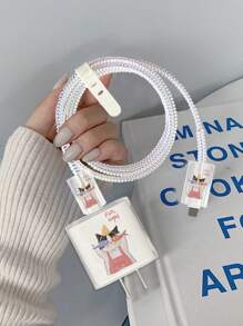 5 Stück/Set niedliche Schwein/Katze Muster kompatibel mit 18W/20W Apple Ladegerät Schutzabdeckungen, TPU weiche Kabelschutz, Ladezubehör, Handyzubehör