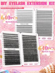 640片D型卷翘单根假睫毛，10-16mm混合长度，高浓密10D/20D混合分段假睫毛册，D型卷翘浓密纤长睫毛，适合日常佩戴，易于使用，睫毛簇，单根假睫毛，假睫毛 - D - 查看 9