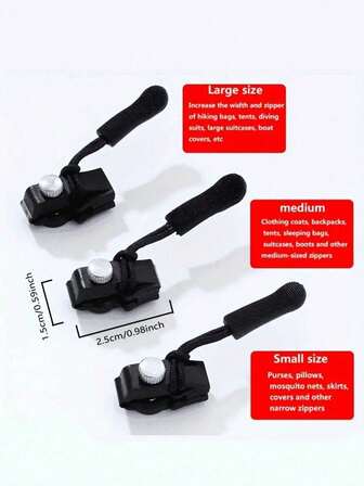 3 件装 ProZip 通用拉链修理套件 - 易于安装，无需缝制的替换拉链头，配有快速修复滑块，适用于夹克、行李箱、背包、靴子 - 优质黑色拉链固定器，可持久修复
