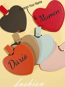 1pc Personalized Wedding Makeup Heart Shaped Mirror - Bridesmaid Gift - Customized PU Leather Compact Mirror - Handy Mirror - Bridal Party Gift - Gift For Mom, Sister, Her