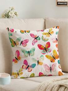 1pc/4pcs Colorful Butterfly & Floral Printed Throw Pillow Case, Home Decor Sofa Cushion Covers For Bedroom, Car