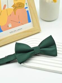1pc Striped Fabric Bow Tie, Minimalist & Practical Multifunctional - Dark Green - View 3