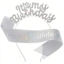 2 件/套，“这是我的生日”腰带水钻皇冠套装生日礼物生日腰带女士生日派对用品皇冠和丝带 30 岁 40 岁 50 岁 16 岁 18 岁 20 岁 19 岁 21 岁 60 岁适合任何年龄 - 彩色 - 查看 7