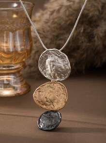 Asymmetrical Textured Bohemian Gothic Style Platinum & Black Pendant Y-Necklace, Versatile For Daily Wear, Party, Music Festival, Gathering, Holiday Gift