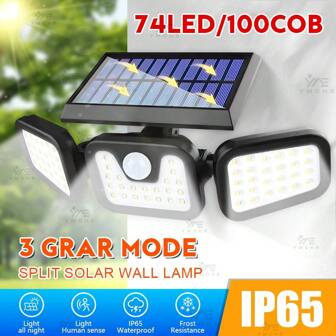 1 pezzo Luce solare da esterno, 278 LED 3000 lumen, sensore di movimento, luce a energia solare 6500k, 3 faretti di sicurezza a proiettore con angolo di 300°, 3 modalità, per giardino, vialetto, garage, strada