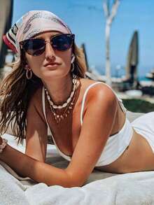 1 件女士粉色腰果海滩度假 27.56 英寸方形围巾、休闲头带、领带、发带