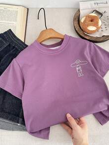 2025年夏季新款儿童卡通圆领套头衫男童 - 紫色 - 查看 5