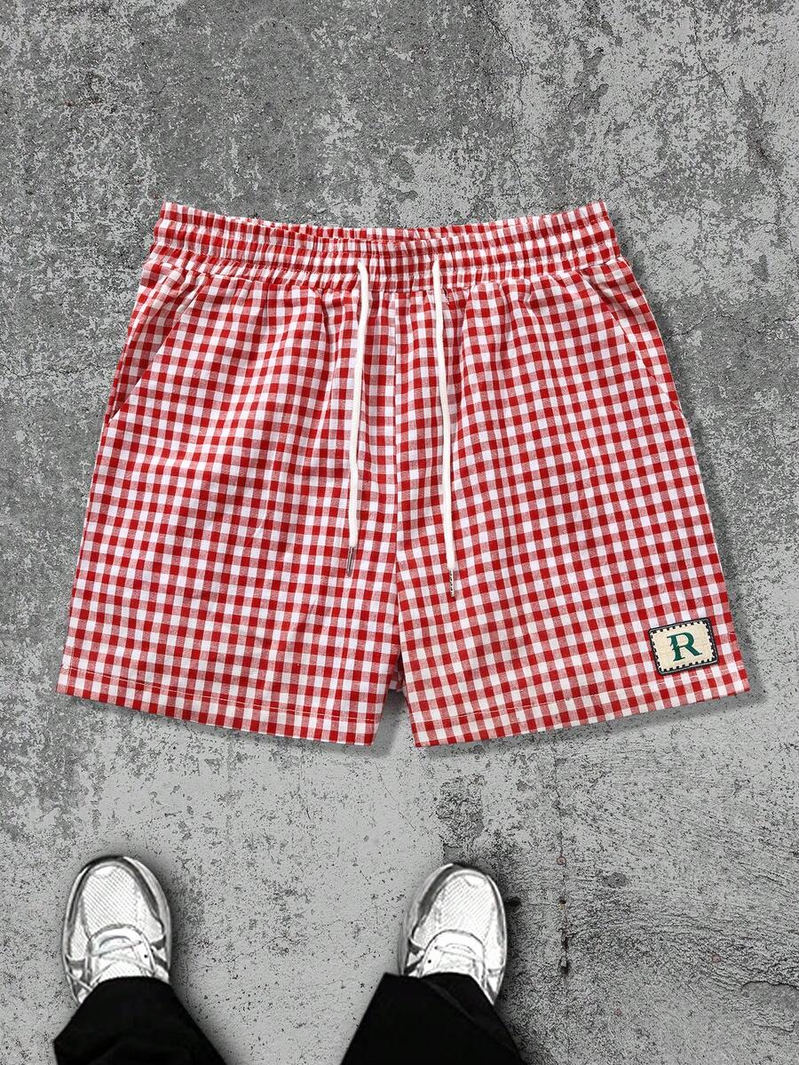 Quần short nam dáng rộng họa tiết kẻ caro hai màu thời trang thường ngày, mặc hàng ngày - Đỏ và trắng - Xem 1